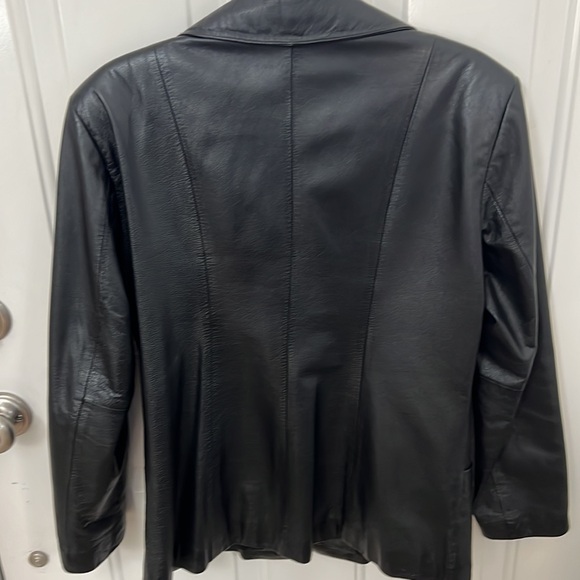 EUC black Leather blazer jacket S/M - Picture 6 of 7